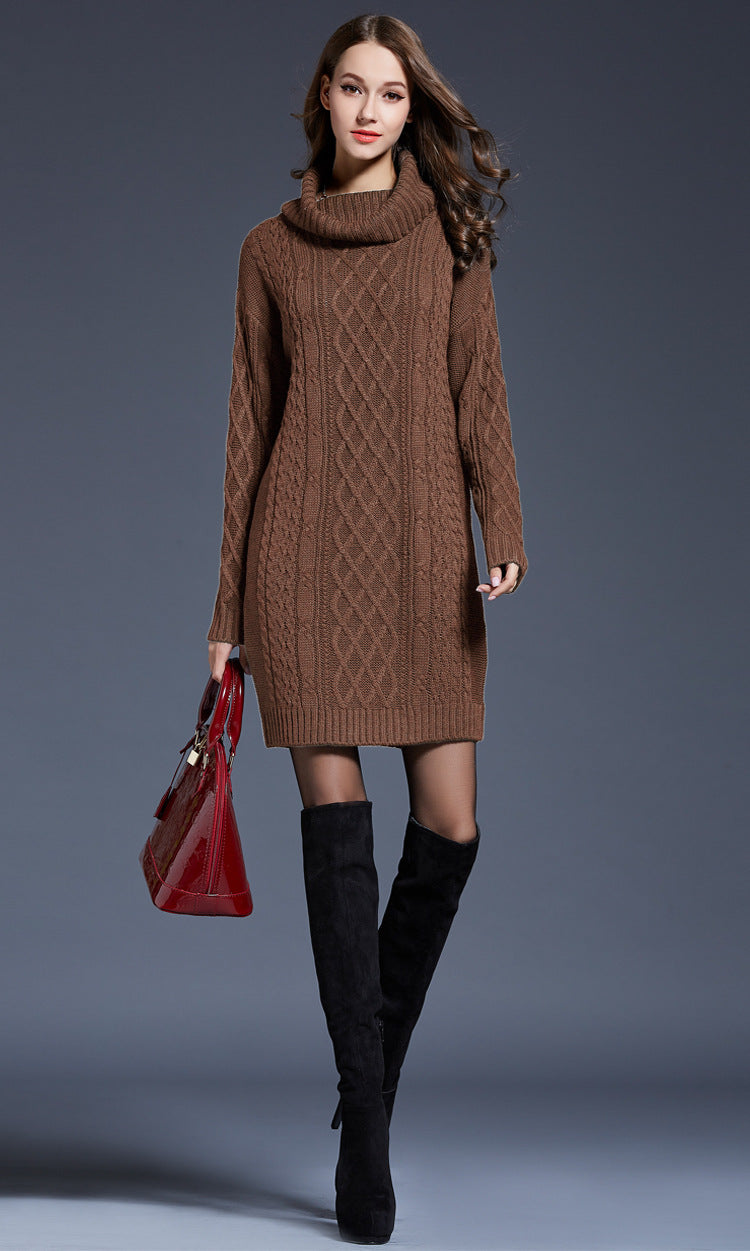 WW | Hochhals Lange Strickkleid
