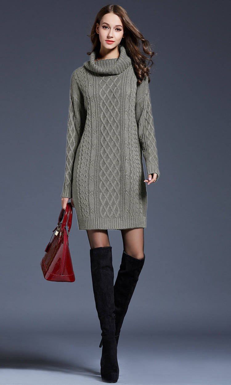 WW | Hochhals Lange Strickkleid