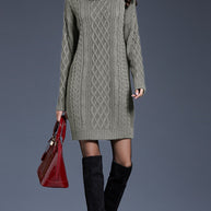 WW | Hochhals Lange Strickkleid