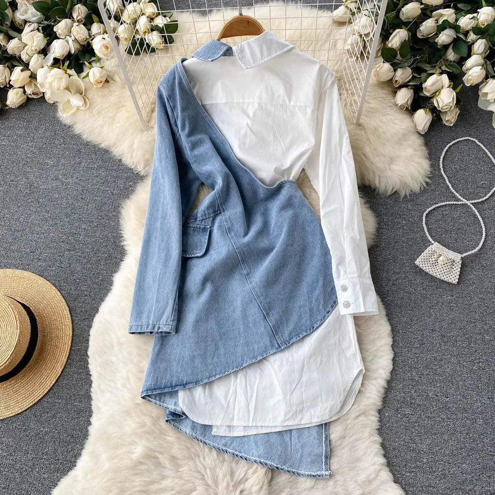 WW | Jeans dress with irregular shirt seams and long sleeves