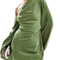 WW | Zayla Satin Asymmetrisches Ein Schulter Glockenärmel Schlitz Maxi Kleid