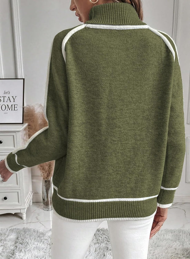 WW | Damen Rollkragenpullover mit kontrastierenden Nähten - lässiger Oversized-Pullover