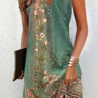 Grünes ärmelloses Kleid mit Blumendruck für den Sommer