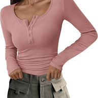 WW | Geripptes Henley-Top mit Langen Ärmeln für Damen