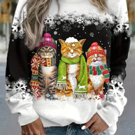 WW | Weihnachtspullover Mit Katzenaufdruck Für Damen