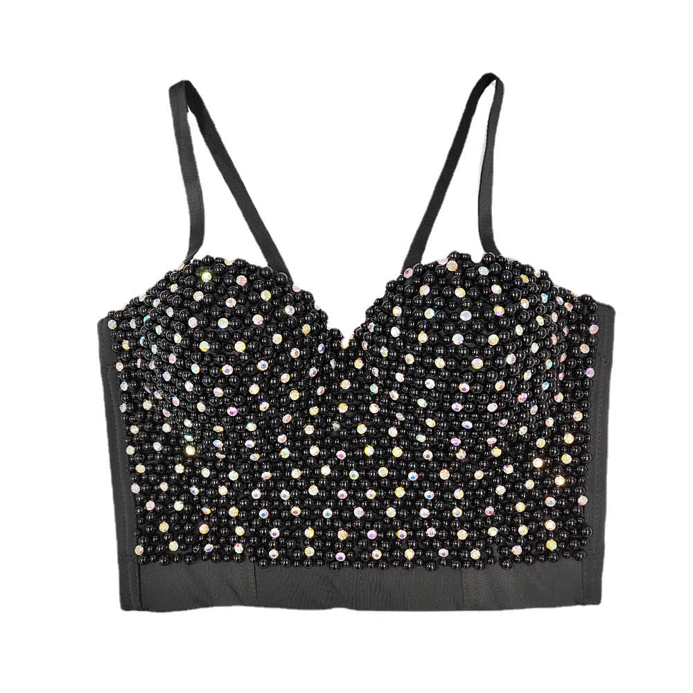 Figurformendes Damen-Bustier mit Fischgrätmuster, Perlen und Strass