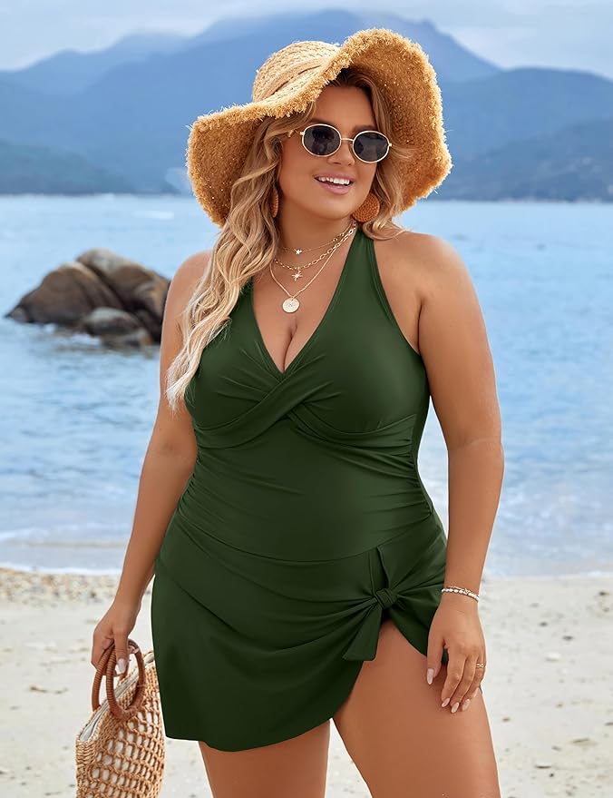 WW | Plus Size Einteiler Schwimmdress Badeanzug Bauchkontrolle Badeanzüge