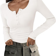 WW | Geripptes Henley-Top mit Langen Ärmeln für Damen