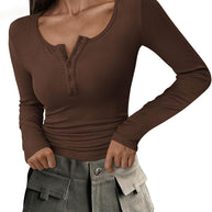 WW | Geripptes Henley-Top mit Langen Ärmeln für Damen