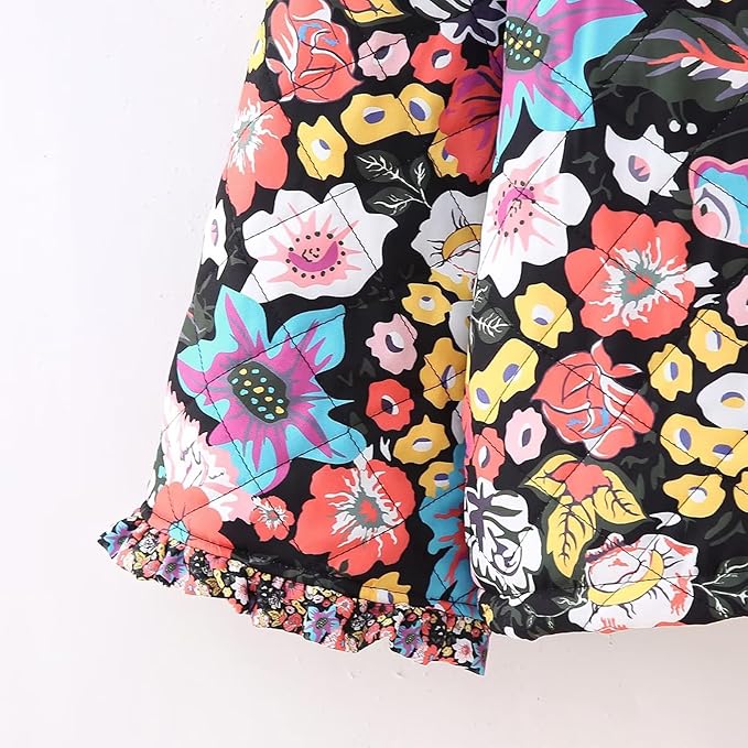 Damen Mantel aus Plüsch-Baumwoll-Mix mit Blumenmuster