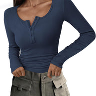 WW | Geripptes Henley-Top mit Langen Ärmeln für Damen