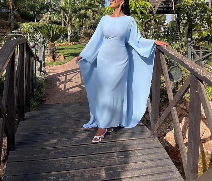 Elegantes Maxikleid mit Rundhalsausschnitt & weiten Ärmeln – Damen Abendkleid mit hoher Taille, langes Kleid für festliche Anlässe