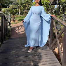 Elegantes Maxikleid mit Rundhalsausschnitt & weiten Ärmeln – Damen Abendkleid mit hoher Taille, langes Kleid für festliche Anlässe