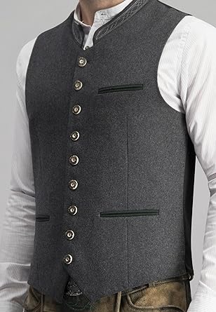 W&W Mode | Herren Trachtenweste Weste Grau Klassisch Elegant