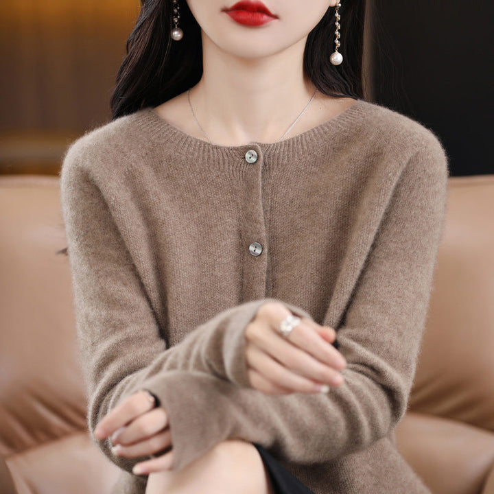 W&W Mode | Lockerer Damen Cashmere Strickjacke Mit Rundhalsausschnitt Aus Hochwertiger Veganer Wolle