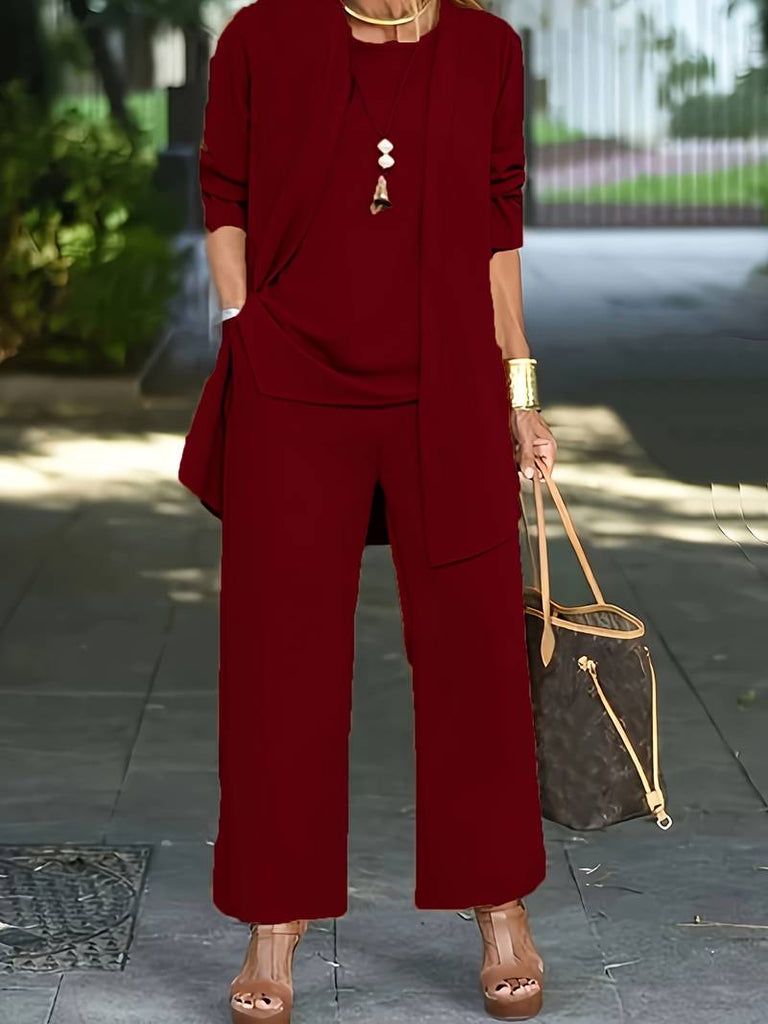 WW | Lässiges Dreiteiliges Set aus Strickjacke und Langer Hose