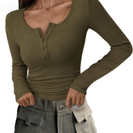 WW | Geripptes Henley-Top mit Langen Ärmeln für Damen