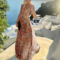 WW | Boho Drucken Patchwork Halter Plissierte Kleider