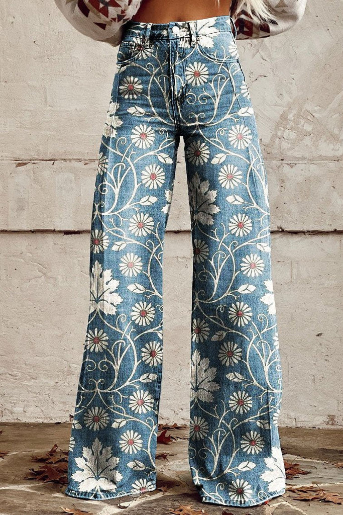 WW | High Waist Wide Leg Blumen Jeans