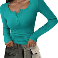 WW | Geripptes Henley-Top mit Langen Ärmeln für Damen
