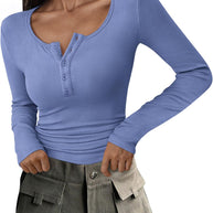 WW | Geripptes Henley-Top mit Langen Ärmeln für Damen