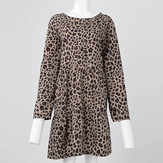 WW | Bequemen Langarm Kleid mit Leopardenmuster