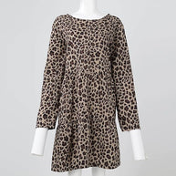 WW | Bequemen Langarm Kleid mit Leopardenmuster
