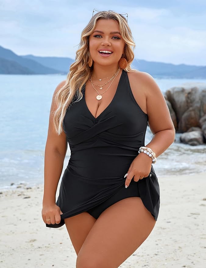 WW | Plus Size Einteiler Schwimmdress Badeanzug Bauchkontrolle Badeanzüge