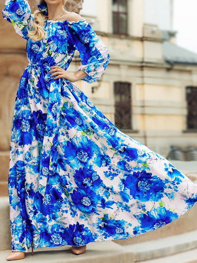 WW | Damen Kleider Ein-Schulter Strapless Print Maxi Kleid