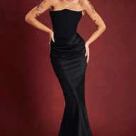 WW | Elegante Bustier-Patchwork Formelle Party Fishtail Maxi Kleider-Schwarz