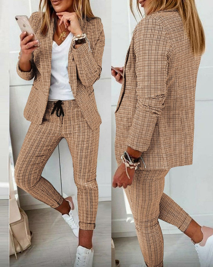 W&W Mode Anzug-Set Moderner Zweiteiler mit weiter Hose taillierter Blazerjacke