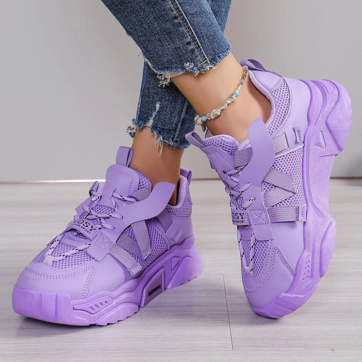 WW | Mesh-Oberfläche Schuhe mit Plateau