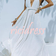 WW Whispers – Drapiertes Maxikleid aus Leinenmischung mit tiefem V-Ausschnitt, Neckholder und rückenfreiem Überzug