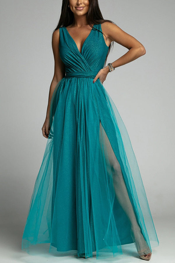 WW | It'S My Day Light Tulle Schlitz Maxi Kleid