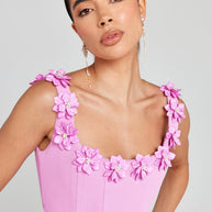 WW | Cindy Kunstperle Blumen Applikation Quadrat Ausschnitt Taschen Mini Kleid