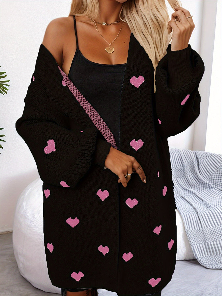 WW | Herzmuster Lange Länge Wolle Strickjacke Für Damen - Ideal für Winter