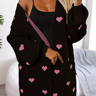 WW | Herzmuster Lange Länge Wolle Strickjacke Für Damen - Ideal für Winter