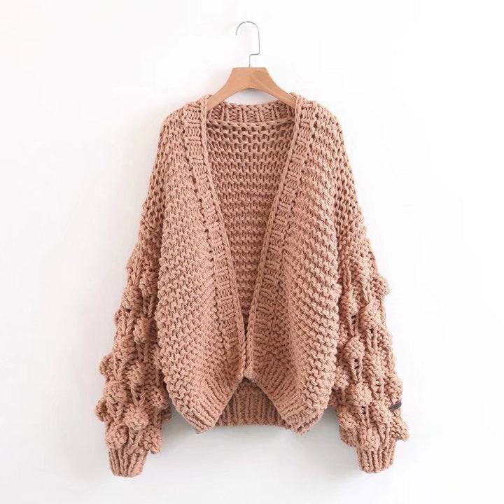 Damen Grob gestrickter Oversized Cardigan mit voluminösen Ärmeln W&W Mode