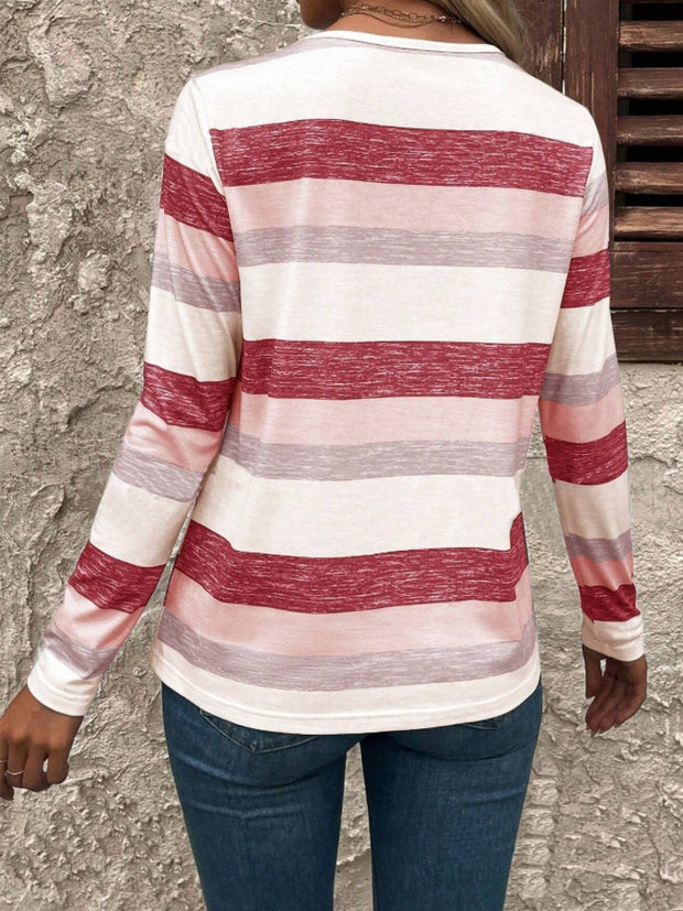 WW | Kontraststreifen V-Ausschnitt Langarm T-Shirt