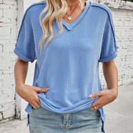 WW | Cord-Ripp V-Ausschnitt Kurzarm T-Shirt