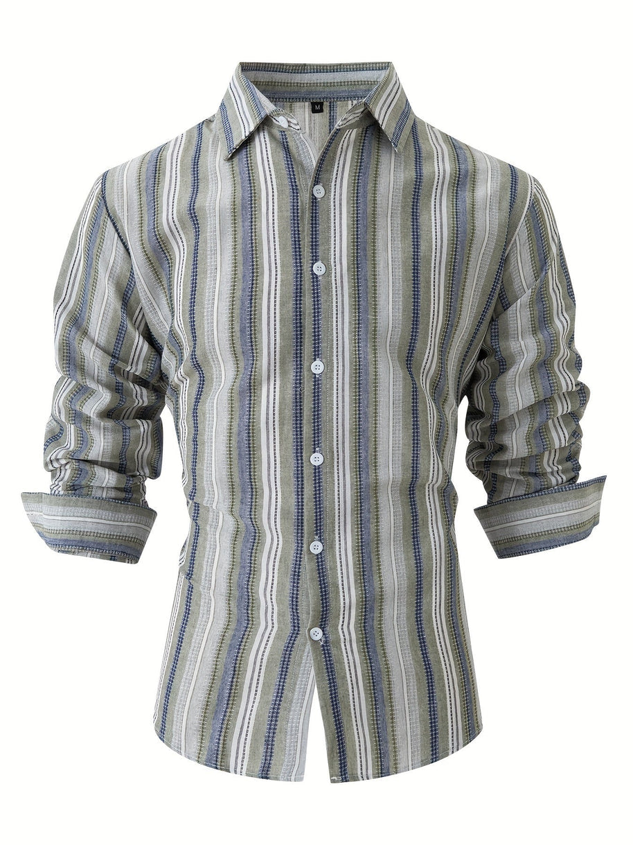 WW | Gestreiftes Baumwoll Leinen Herrenhemd für entspannte Looks