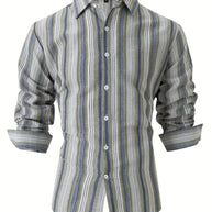 WW | Gestreiftes Baumwoll Leinen Herrenhemd für entspannte Looks