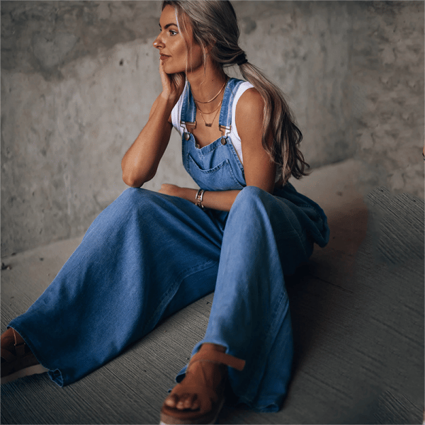 WW | Damen Denim-Overalls mit weitem Bein Design