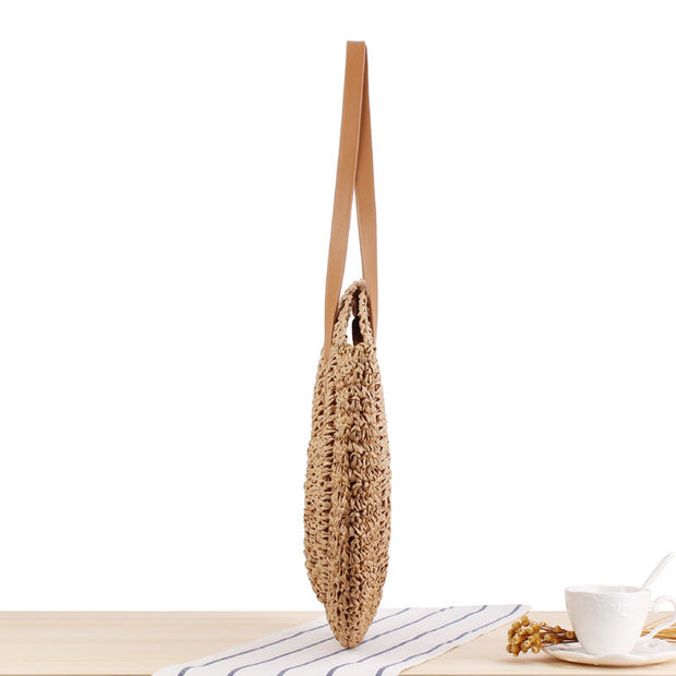 WW | Schlichte Runde Schultertasche Strohtasche Sommer Strandtaschen