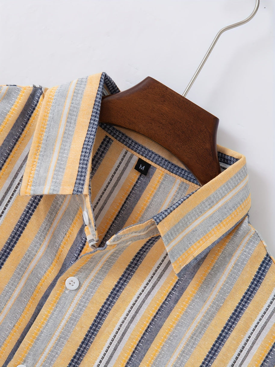 WW | Gestreiftes Baumwoll Leinen Herrenhemd für entspannte Looks