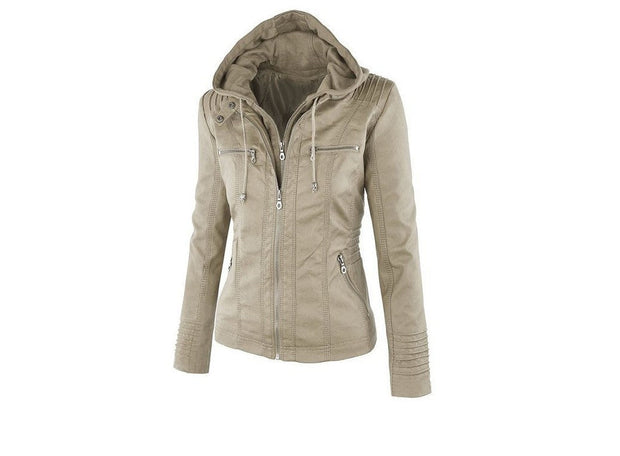 WW | Damen Lederjacke Mit Kapuze