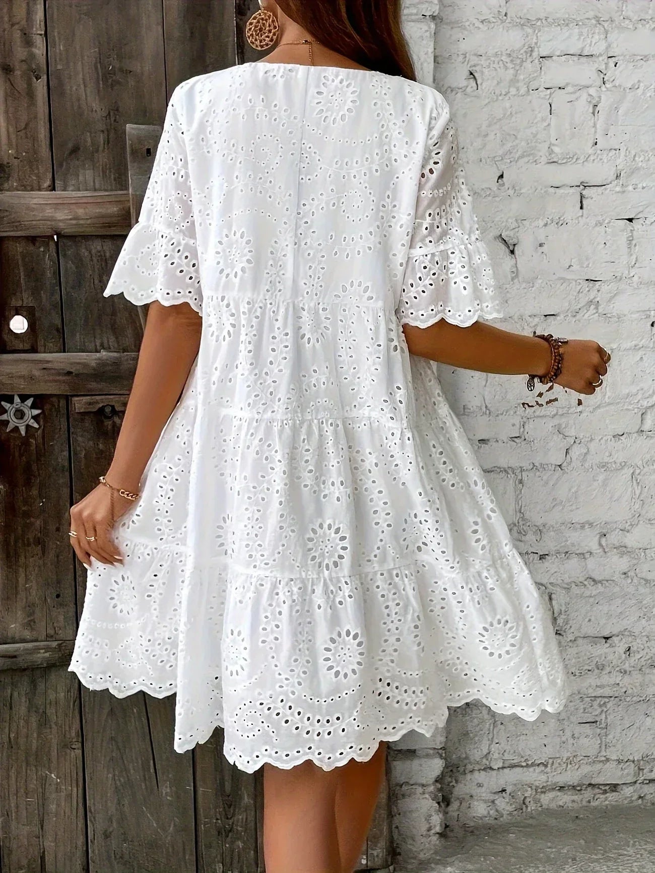 WW | Weiße Spitzenkleid für Damen Leicht, Bestickt und Sommerlich