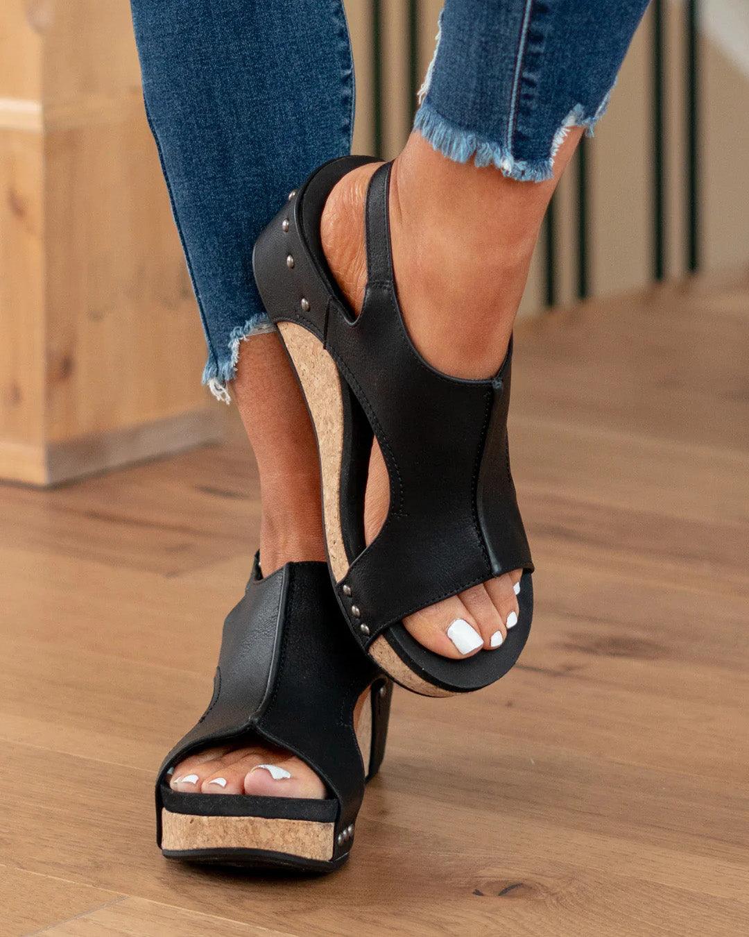 W&W Mode - Damen Plateau-Keilsandalen aus Kork mit Fesselriemchen | Stilvolle Sandalen mit offenem Zehenbereich und Keilabsatz für Damen