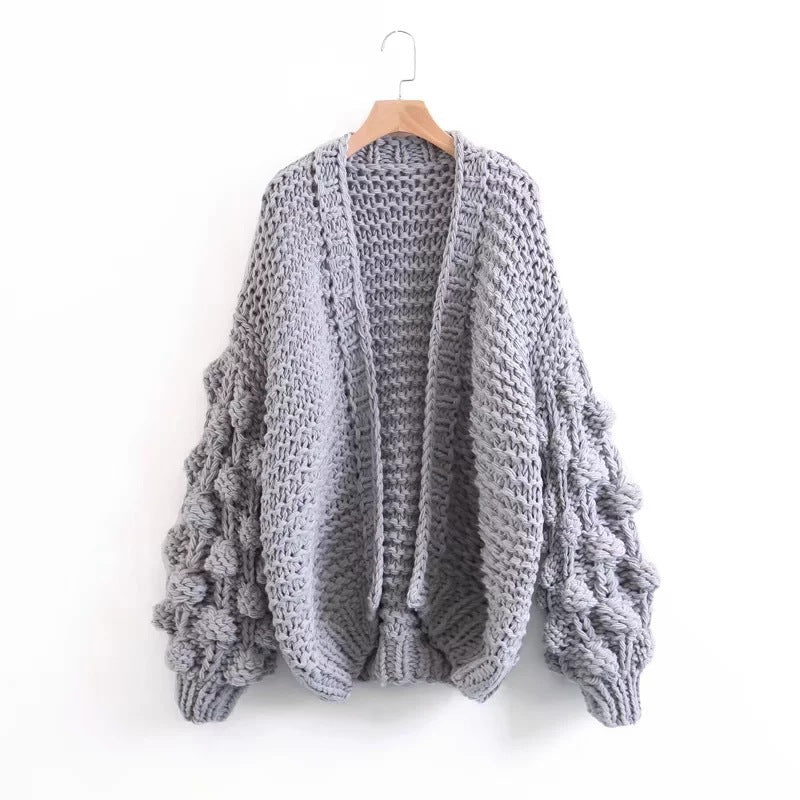 Damen Grob gestrickter Oversized Cardigan mit voluminösen Ärmeln W&W Mode