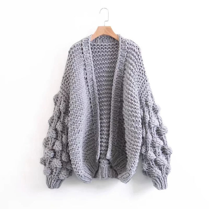 Damen Grob gestrickter Oversized Cardigan mit voluminösen Ärmeln W&W Mode